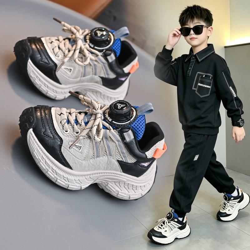 Boys Running Shoes 2026 Kids Chunky Sneakers With Rotating Buckle Breathable Mesh Upper
