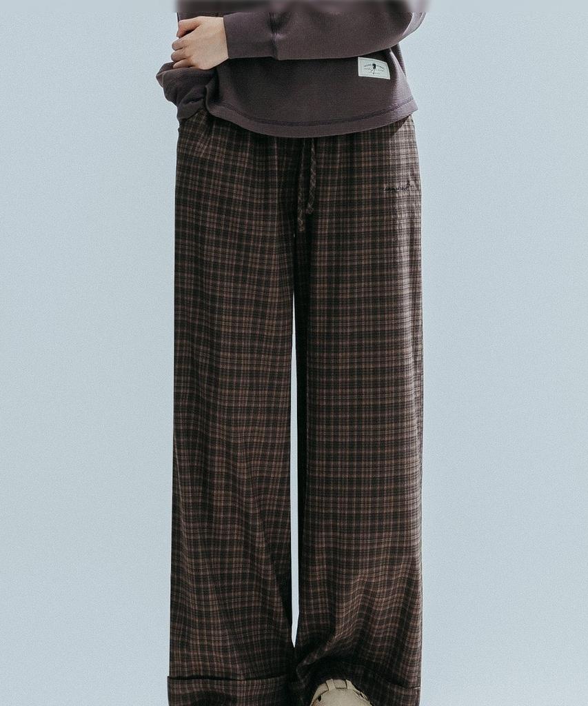 ANNEHEARTS Glen Check Wide Easy Pants_Brown
