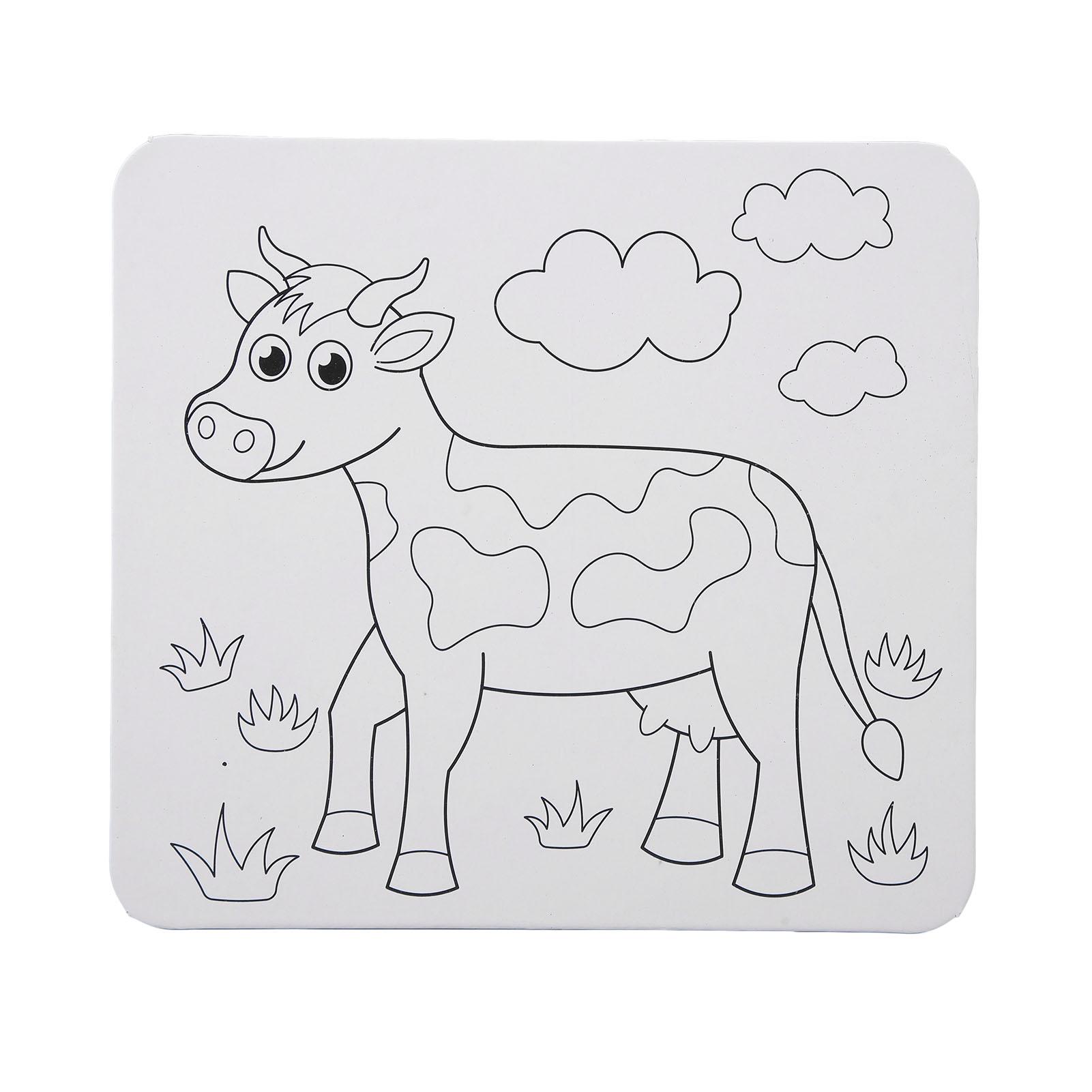 

Предварительно нарисованный холст с контуром животного, краска с милым мультяшным утопленным кронштейном, бумага, предварительно окрашенная доска для детей Cow