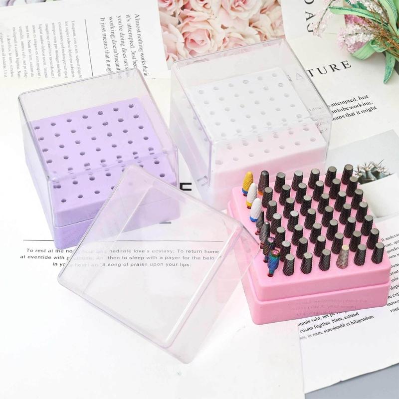 49 Hole Nail Drill Bit Storage Box Universal For Nail Grinding Heads Dustproof Professional Salon Organizer