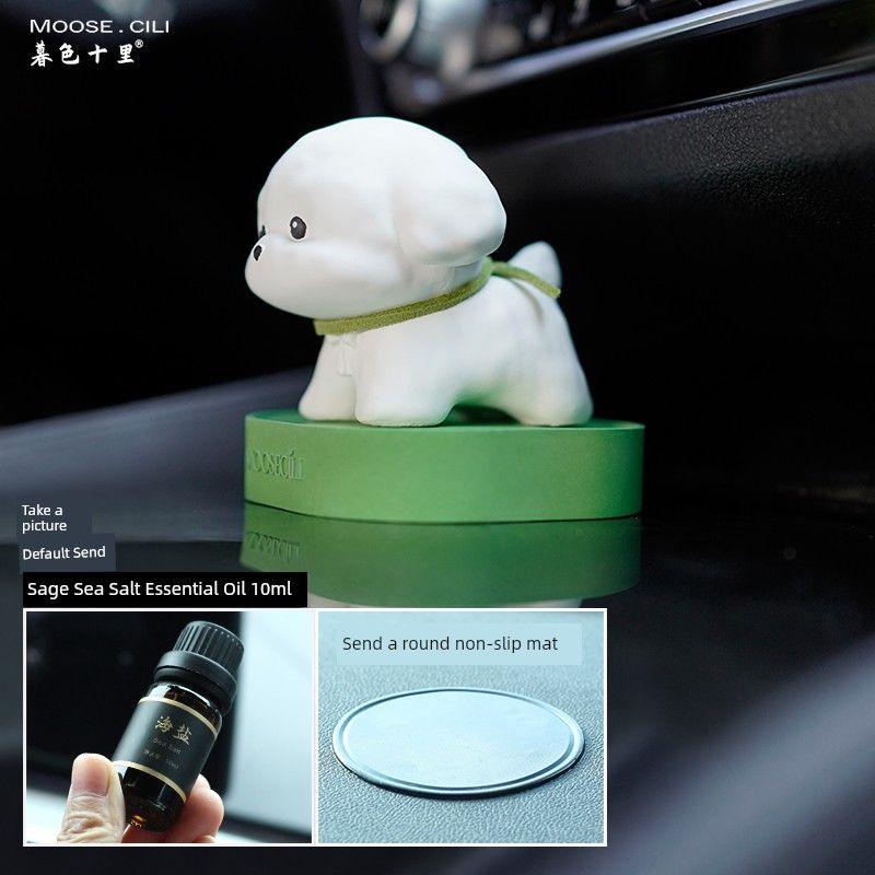 Puppy Car Aromatherapy Center Console Decoration Fragrant Stone Cute and Lively Bichon Car Fresh Furnishings Ornament Little Bichon - Sage Sea Salt Essential Oil