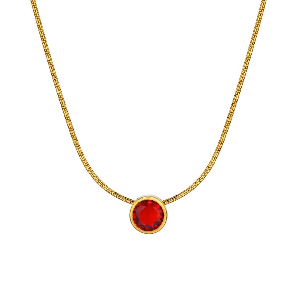 Birthstone Necklace Sliding Cubic Zirconia Pendant For Women,18k Gold Plated Stainless Steel Adjustable Jewelry