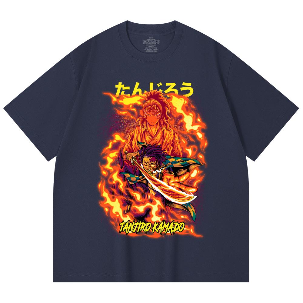 230 Gsm 100% Cotton Demon Slayer V107 Tanjiro Print Unisex Heavy Cotton T Shirt
