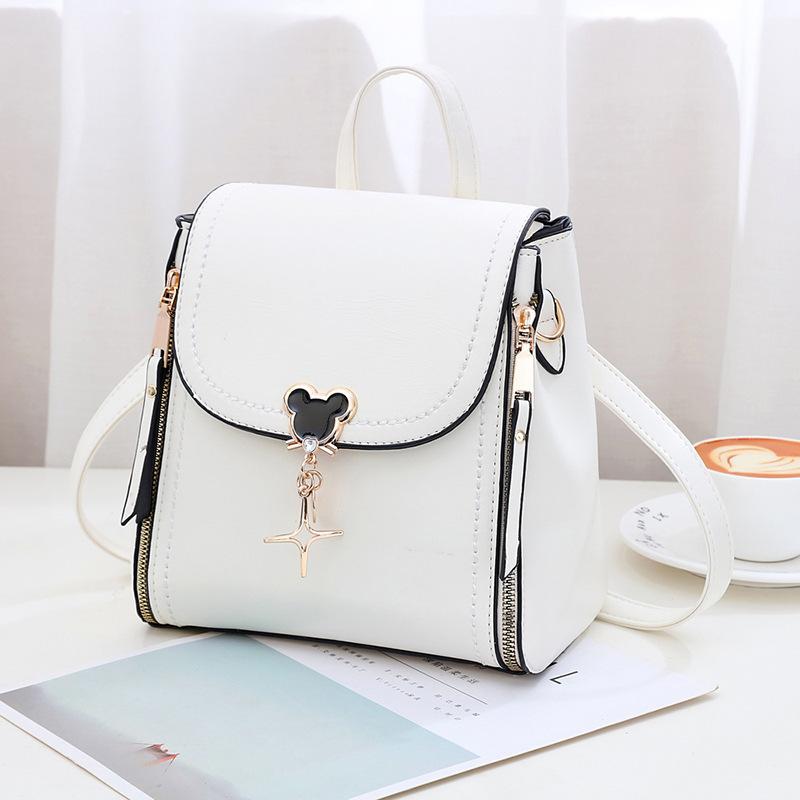 

New solid color texture fresh foreign style double shoulder small backpack women large capacity popular bag classic белый