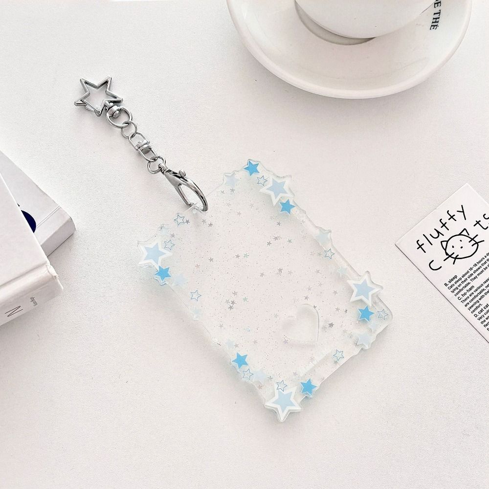 3 inch Acrylic Sparkling Stars Photocard Holder Mini Idol Photo Holder Creative Keychains Cute Bag Pendant School Stationery