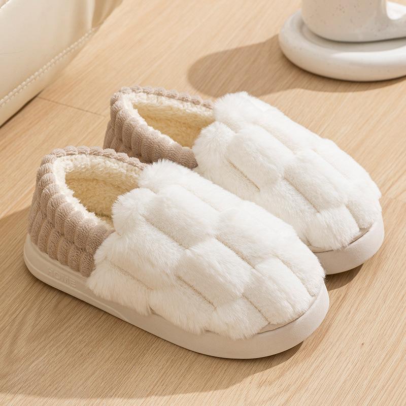 Теплые тапочки в клетку, повседневные тапочки с плюшевой подкладкой, удобные домашние тапочки для помещения 36-37 белый