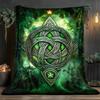 Green Celtic Knot Forest Mystical Symbol Flannel Blanket Nature Inspired Blanket Pagan Decor Spiritual Energy Throw Blanket for