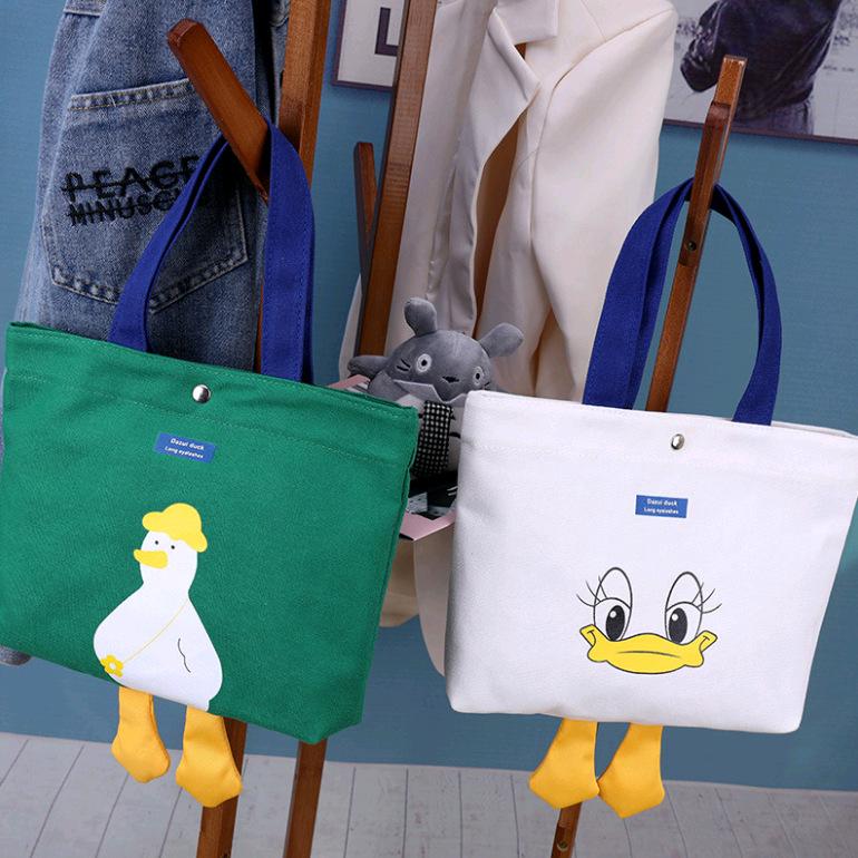 Japan And Korea Cute Duck And Duck Canvas Bag Casual Handbag Student Bag Shoulder Portable Tote Storage Bag