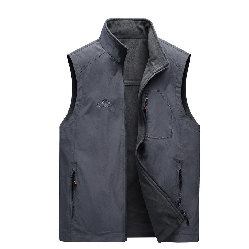 New Spring and Autumn Vest Men's Casual Outdoor Fleece Stand-up Collar Double-sided Vest
