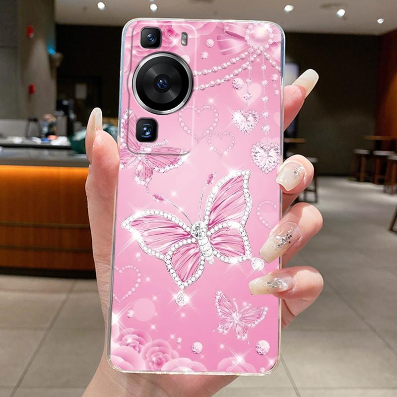 Für Huawei P60 Pro 2023 p60pro Hülle Cover Luxus Mode Schmetterling Blumen Transparent Weiches TPU Fundas Für Huawei P 60 P60 Pro Hülle