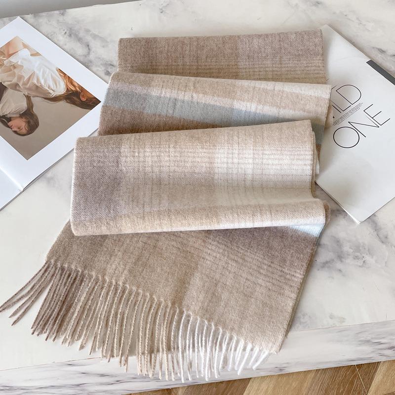 Small fresh white plaid scarf WO100 wool scarf women's winter warm scarf birthday gift