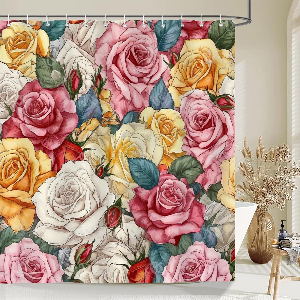 

1 упаковка печатных штор для душа из полиэстера красивые цветы занавеска для ванной с крючками домашний декор занавеска W90xH180cm