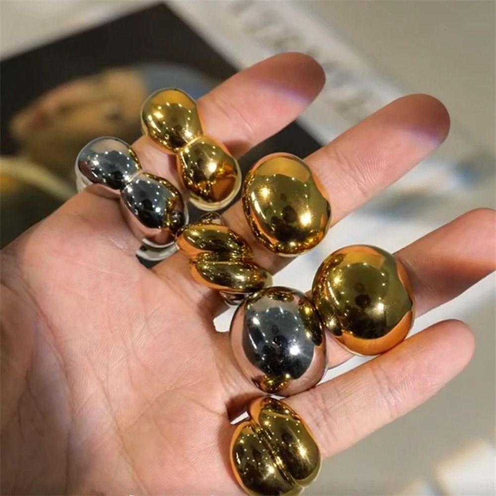 Gold&Silver Geometric Ring Stainless Steel Vintage Finger Ring Romantic Exaggerated Ring  Party