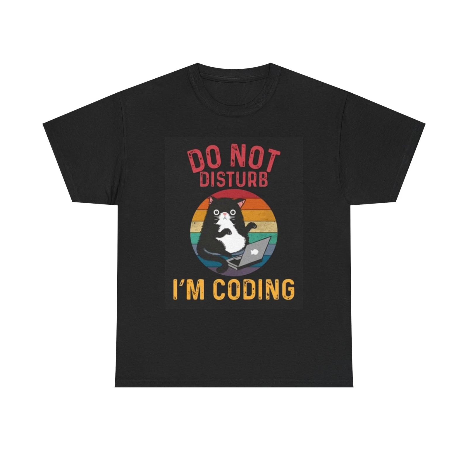 Men s and Women s T-shirts Do not Disturb Cat Im Coding Graphic XS