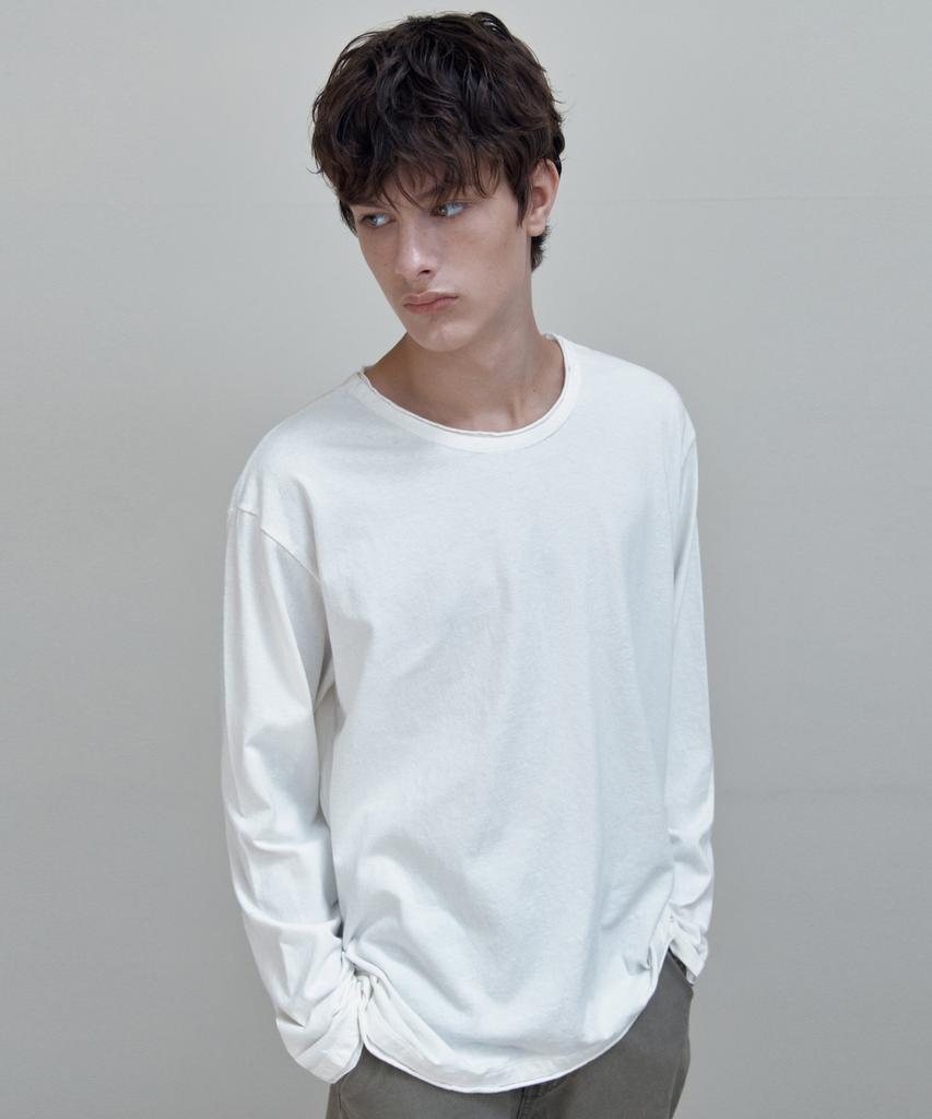 WEDNESDAY OASIS Raw Edge Long Sleeve T-Shirt_Ivory(Wb6Tp54)
