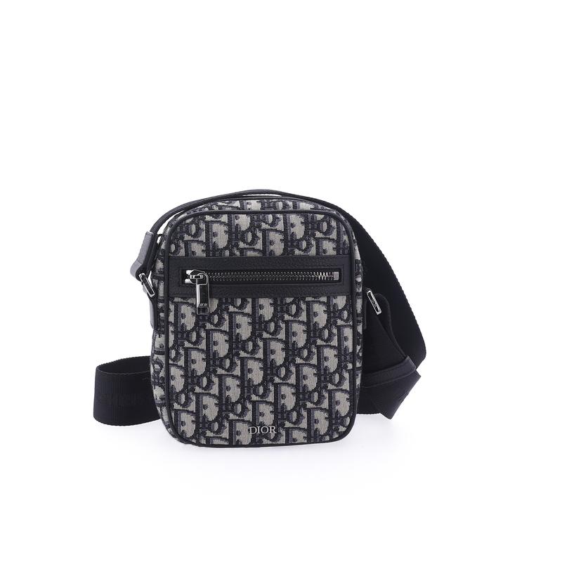 Dior Bolso cruzado de mensajero con cremallera y estampado integral para presbicia, bordado y piel de vaca, estilo hombre