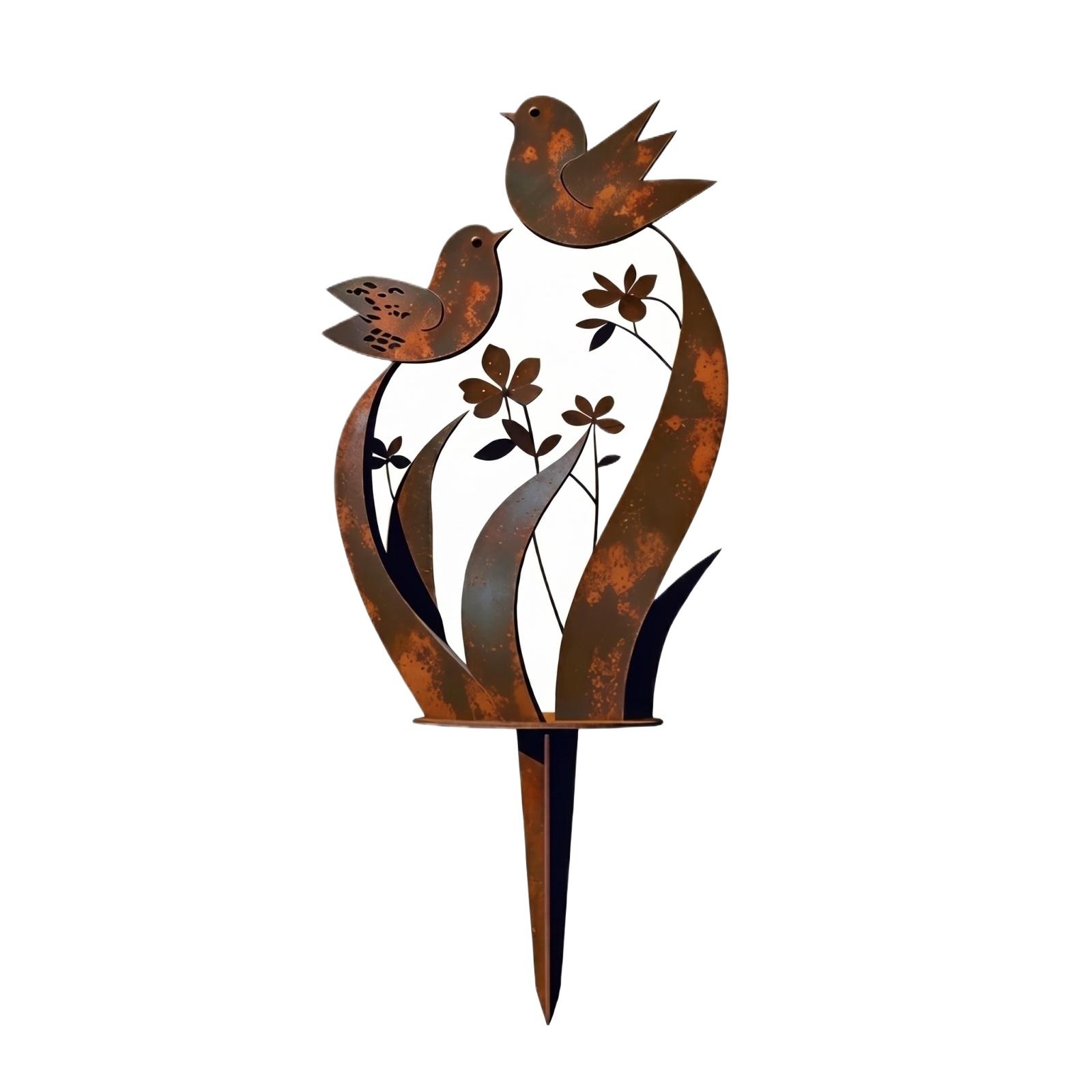 

Vintage Distressed Iron Bird And Wildflower Ground Stake Yard Decoration One Size