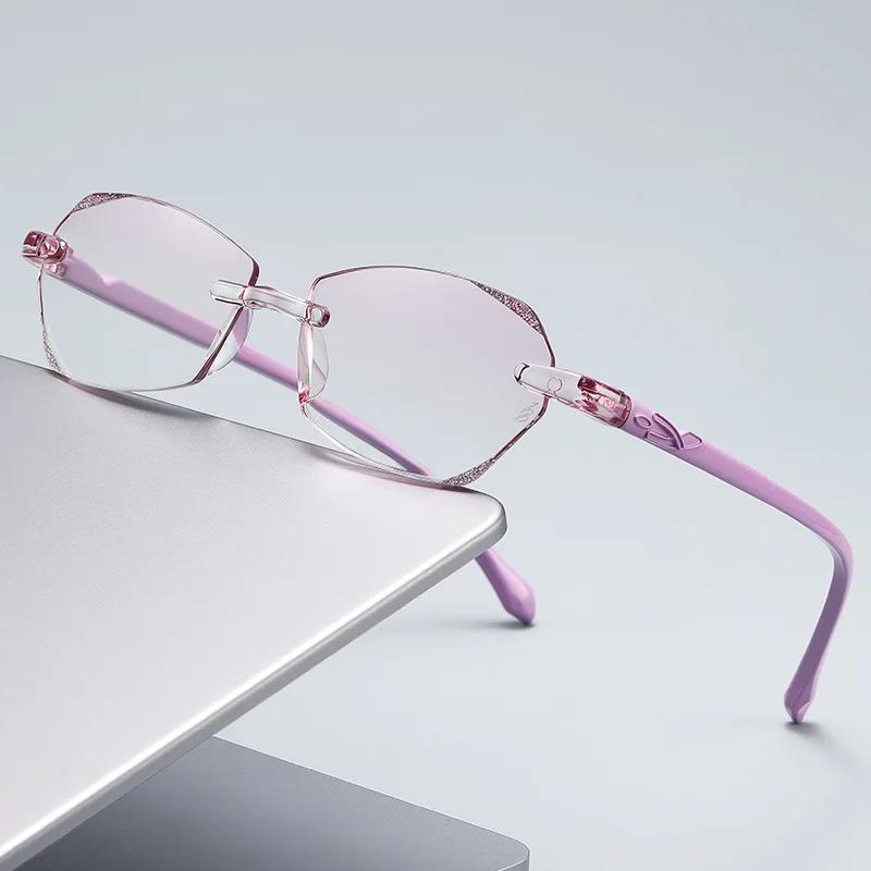 Women Diamond High Definition Reading Glasses Luxury Rimless Eyeglasses Presbyopia Men Far-sighted Hyperopia Eyewear +1.0+3.5