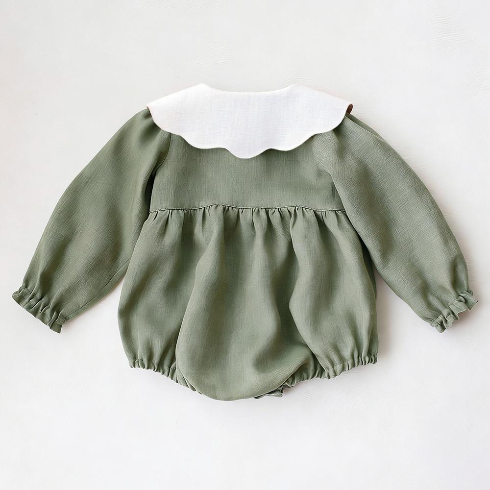 Spring Cotton Linen Infant Girl Romper Long Sleeve Embroidered Baby Bodysuit Newborn Photography Clothing