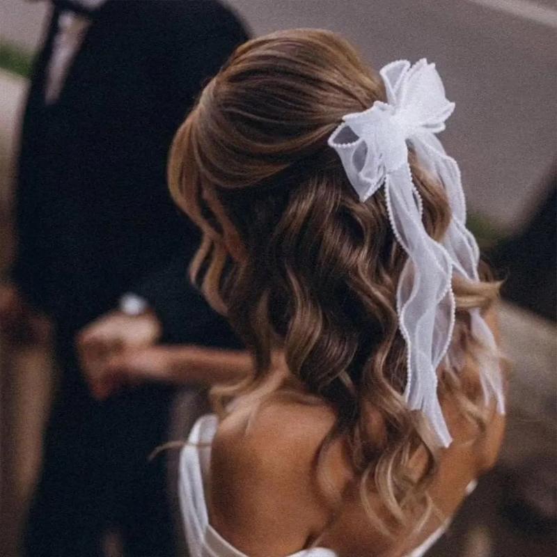 Handcrafted Beaded White Bow Bridal Hair Accessories Wedding Hair Decoration Bridal Shower Engagement  Bridesmaid Bride Mrs Gift