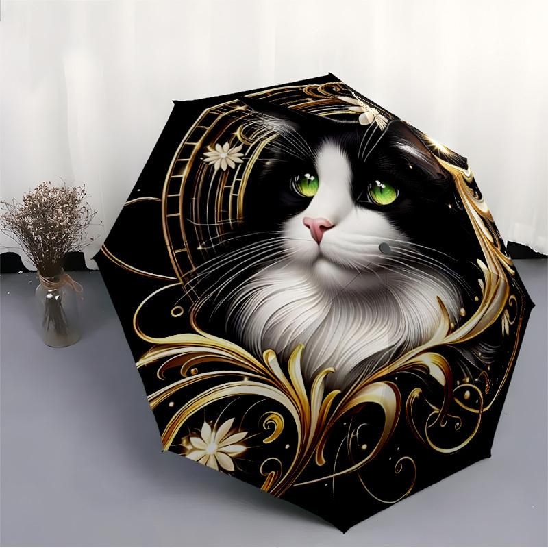 1pc Black-and-White Cat Portrait Automatic Umbrella - Automatic Opening And Closing, Sturdy Iron Frame, Portable Folding Design Yy251018165