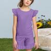 Summer Girls Cute Suit Flying Sleeves T-shirt Top + Ruffled Shorts Daily Outdoor Wear Cute Casual Fashion 2-Piece Set