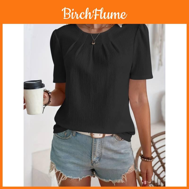 Casual Womens T Shirt With Pleated Design And Polyester Fabric For Daily Wear