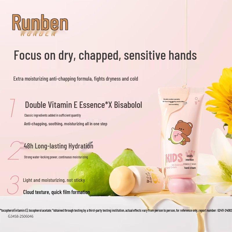 Runben Kids' Moisturizing Hand Cream: Non-Greasy, Anti-Dry, Portable for Spring/Summer.