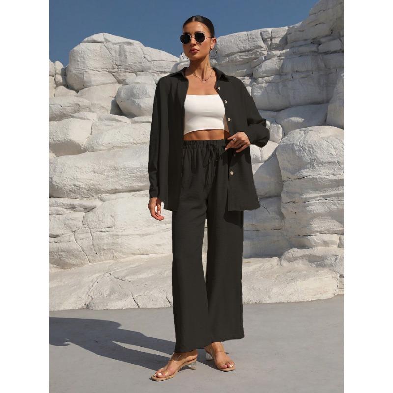 YYFS Damemote Uformelt Vår Høst Ensfarget trykk Langermet POLO Neck Bukser Bukser Drakter