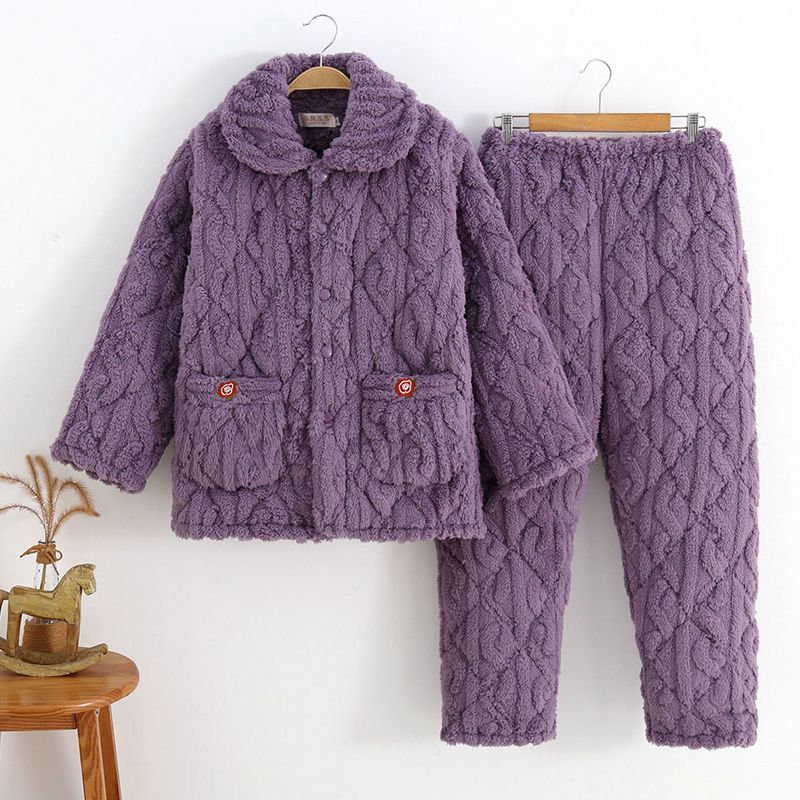 Mother Quilted Pajamas Three-layer Thick Coral Fleece Home Service Women's Plus Size Pajamas Set