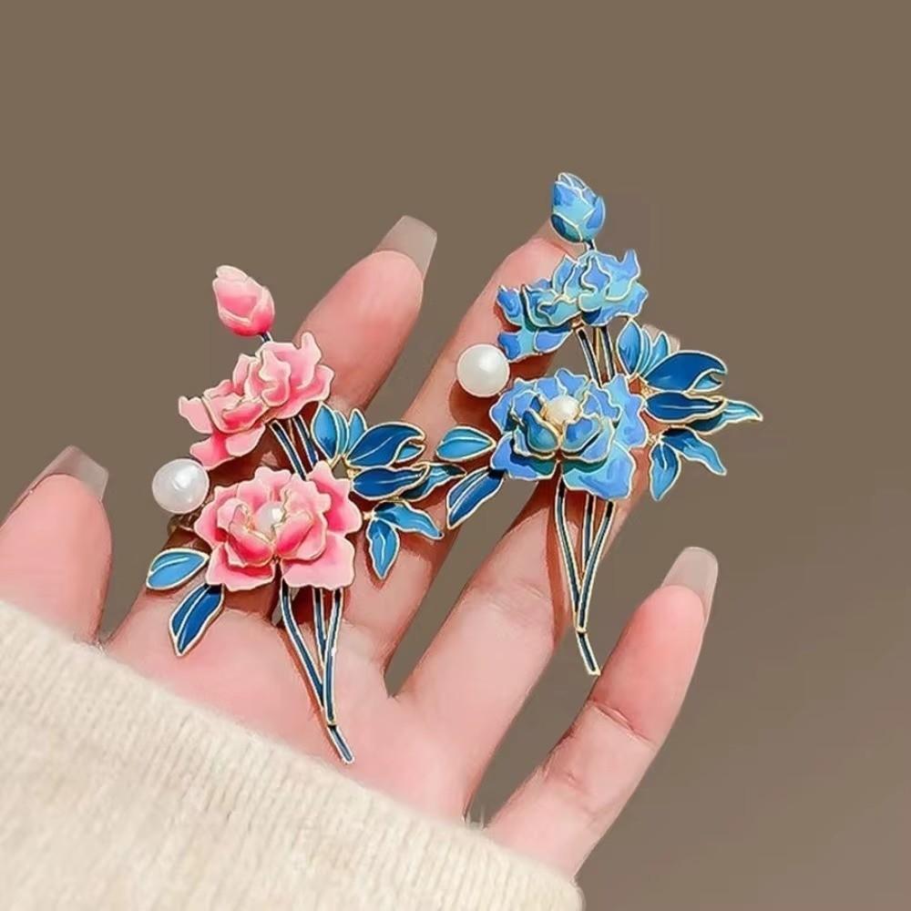 Elegant Peony Flower Corsages Chinese Style Enamel Pin Vintage Cloisonne Brooch  Casual Suit