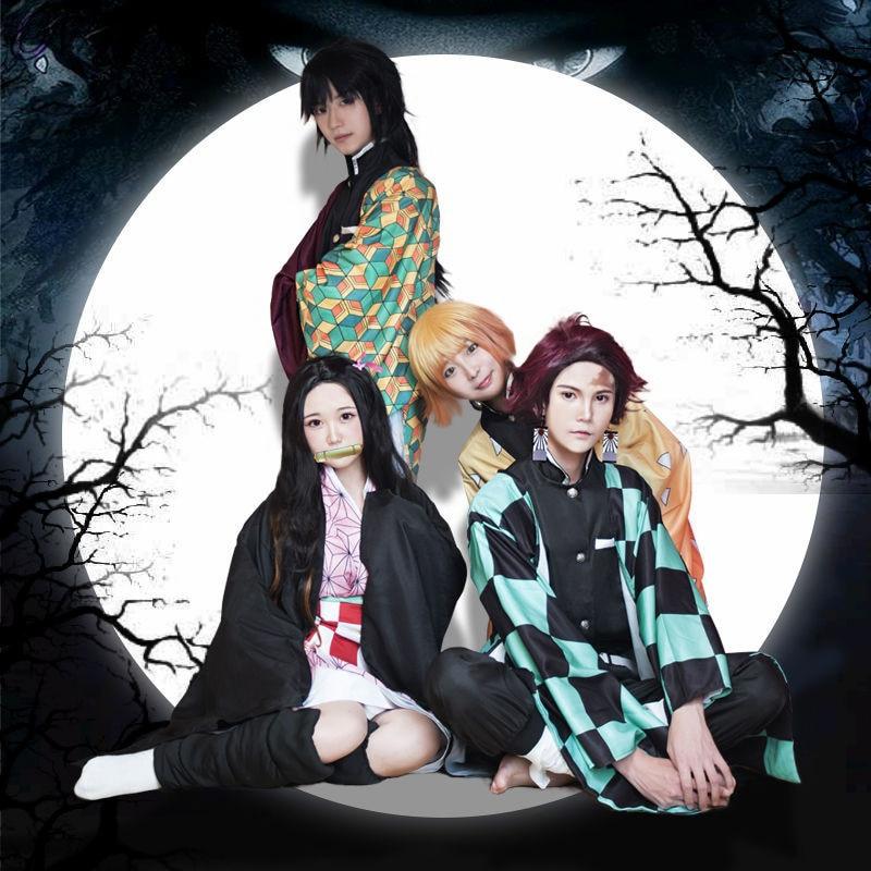 Kids Anime Demon Slayer Kimetsu No Yaiba Tanjirou Kamado Nezuko Zenitsu Shinobu Cosplay Women Kimono Cosplay Costume Wig