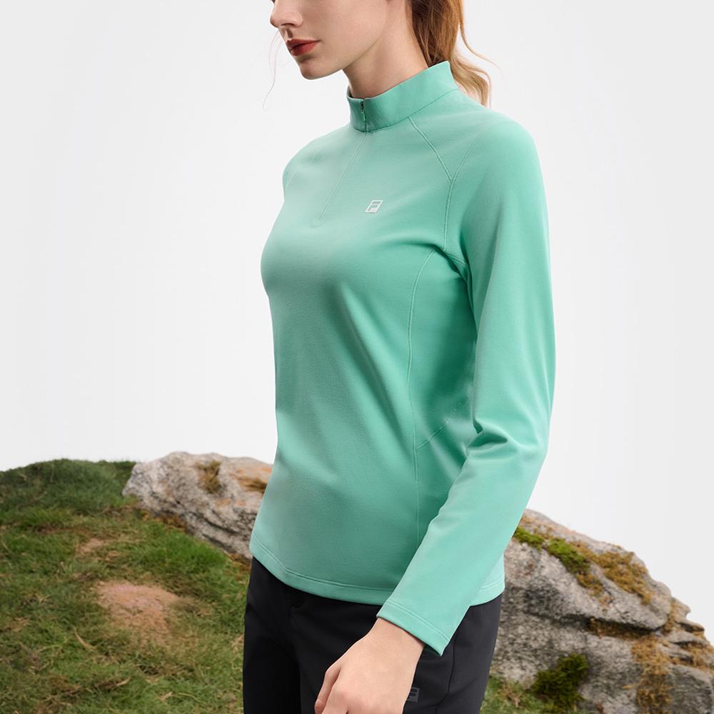 Fila Stand Collar Half Zip Knit Long Sleeve T-Shirt Women Tops Gray-Green A11W517203FGN