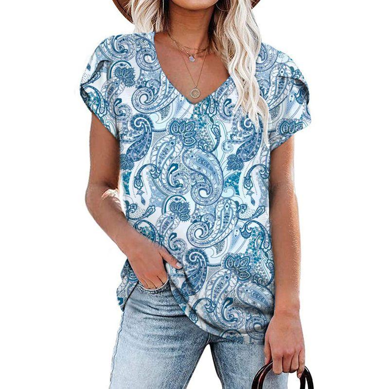 Solid-Color V-neck Short-Sleeve T-shirt Solid V-neck Short sleeve Overfit t-shirt Women