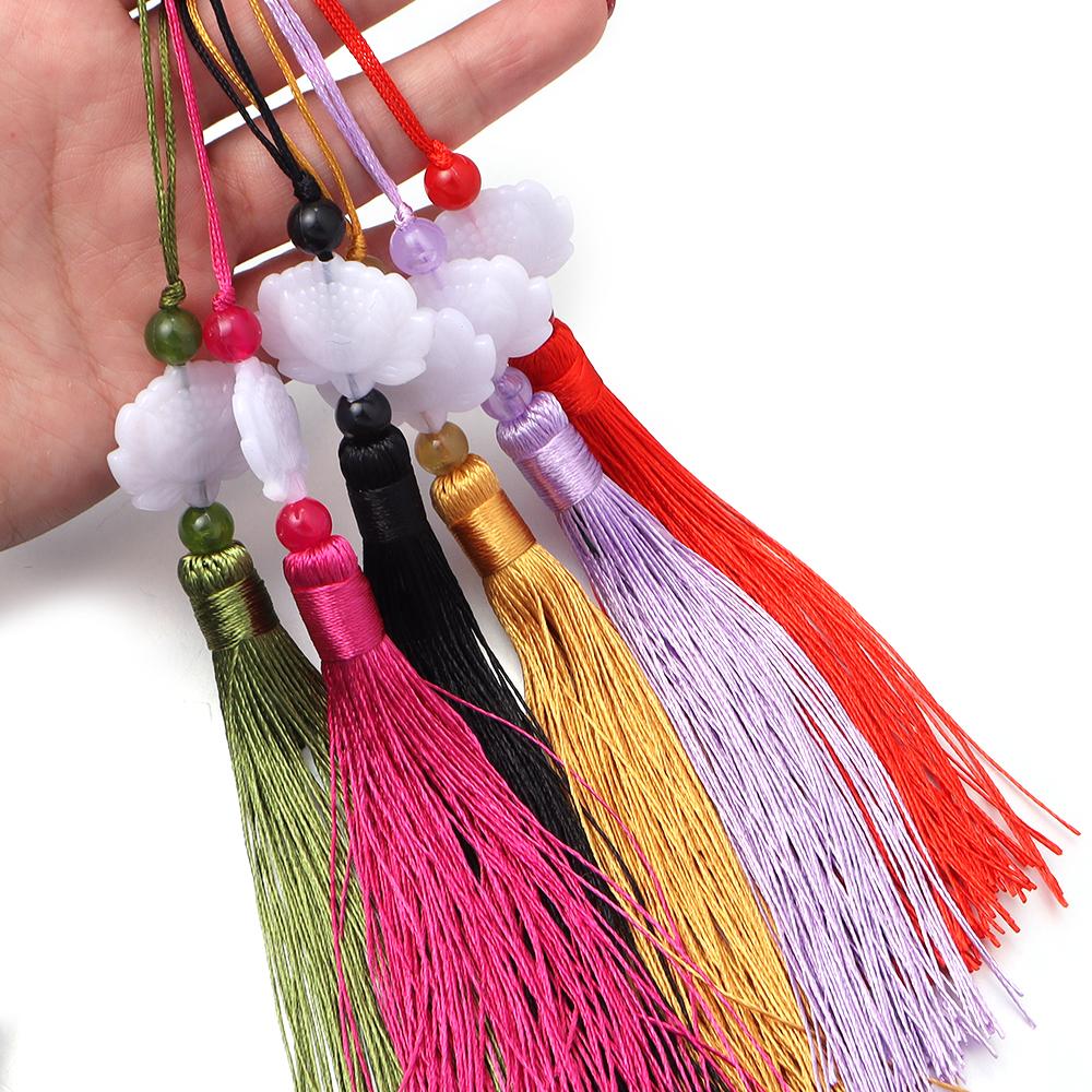 10pcs 23cm Tassel Silk Fringe Trim Colorful Handmade White Jade Lotus Tassels For DIY Bookmarks Souvenir Home Party Gift Decor