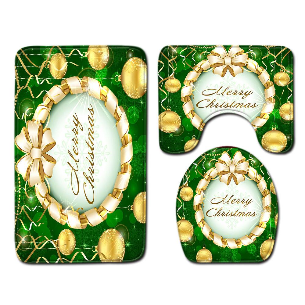 Christmas Shower Curtain Floor Mat Combination Four-Piece Set Bathroom Toilet Carpet Shower Room Mat Foot Mat