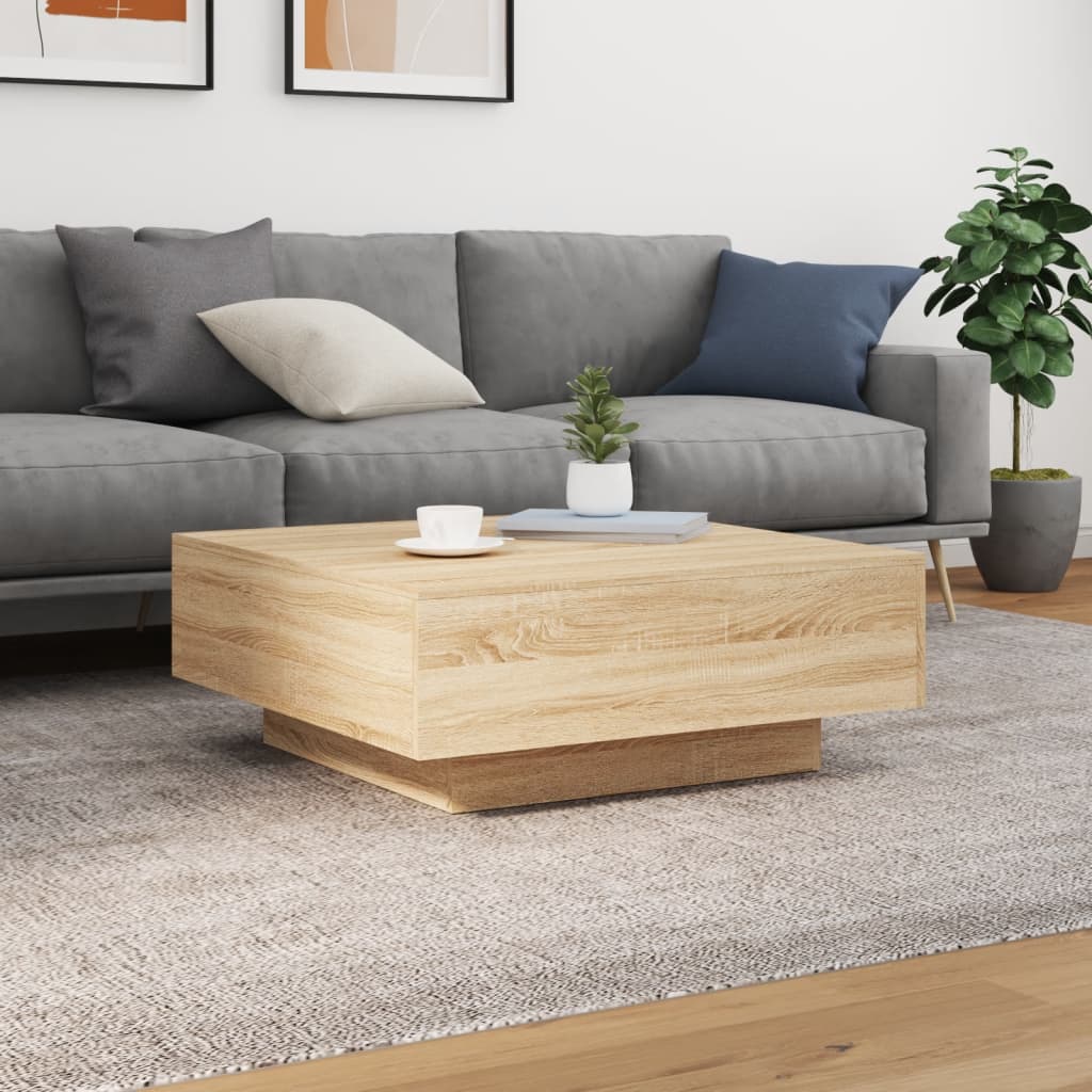 LED Coffee Table, Sonoma Oak, 80x80x31 Cm