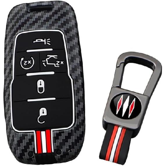 ontto Fit for Ram Key Fob Protector Vehicle Key Case Compatible with Dodge Ram 1500 2500 3500 4500 5500 2019-up,Antiscratched Carbon Texture Car Key