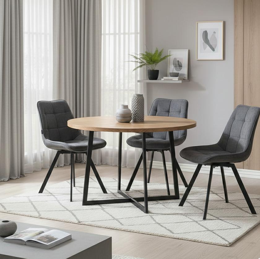 LAPO Swivel Chair Upholstered In Light Beige Fabric