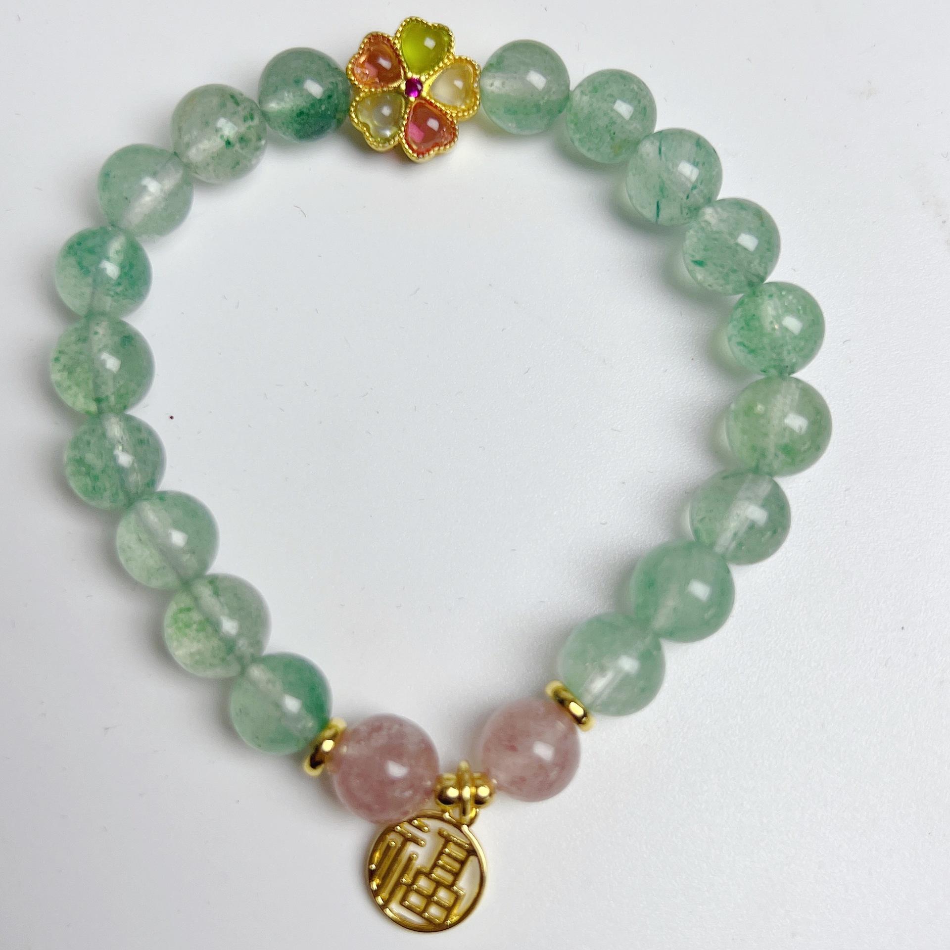 Natural Green Strawberry Crystal Bracelet Strawberry Crystal Flower Bangles Women Fashion Jewelry accessories Gift