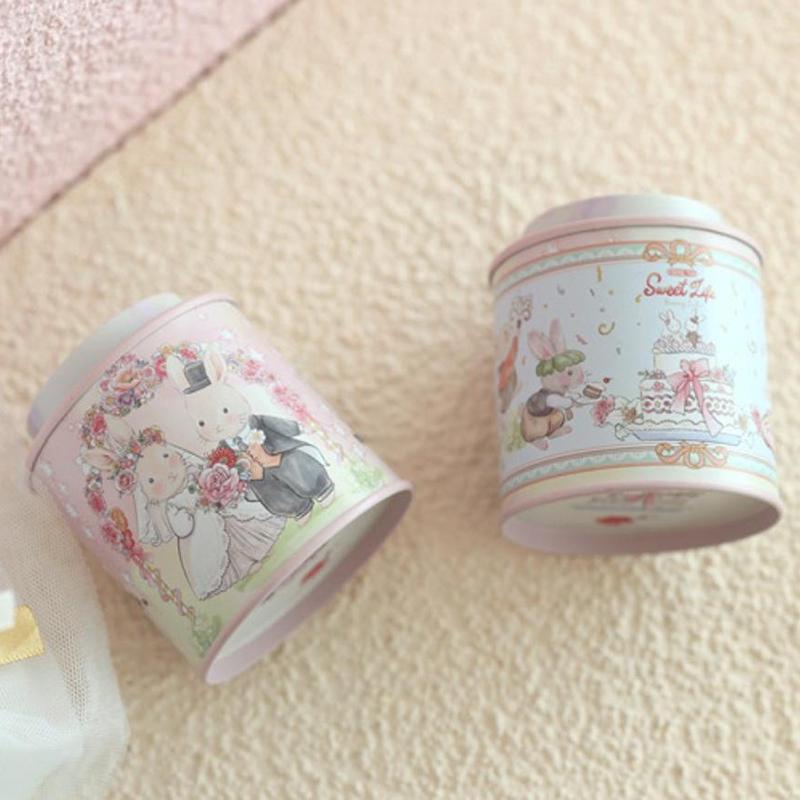 Cartoon Jellycat Rabbit Suitcase Storage Tin Candy Cookie Box Round Metal Jewelry Organizer For Wedding Birthday Party Gift Box