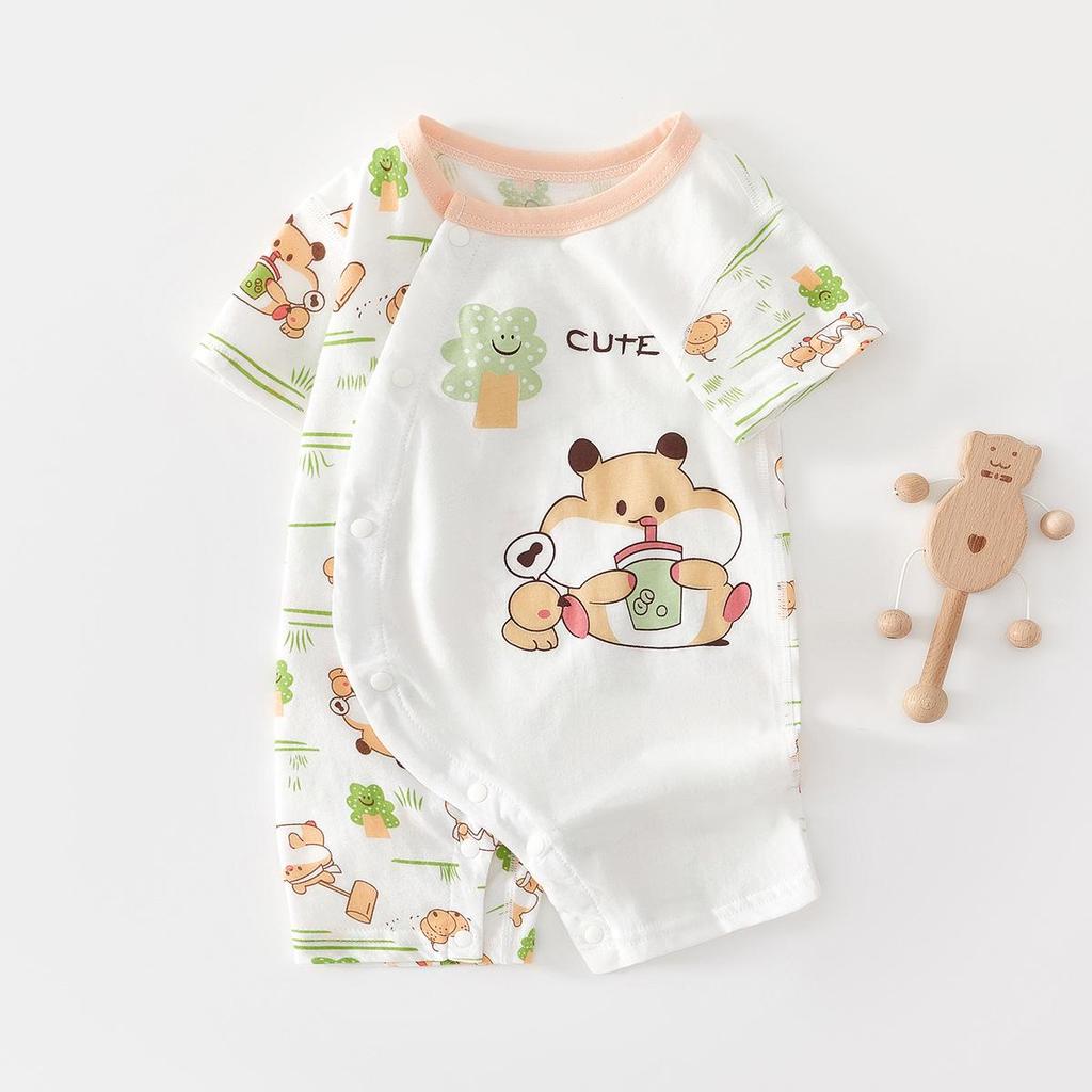 Unisex Newborn Pure Cotton Short-Sleeve Romper - Boneless One-Piece Crawling Outfit for Babies