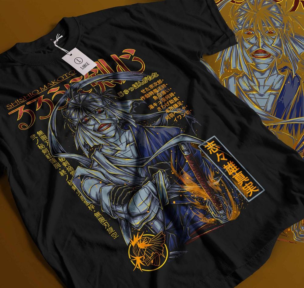 

Rurouni Kenshin Samurai Himura T-Shirt Rurouni kenshin art Black Shirt Gift 289 M