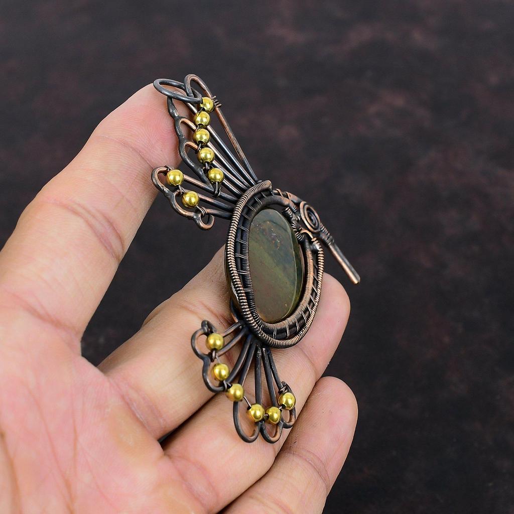 Bloodstone Pendant Copper Wire Wrapped Pendant Handmade Pendant Bloodstone Jewelry Gemstone Bird Pendant Copper Wire Jewelry Gift For Women