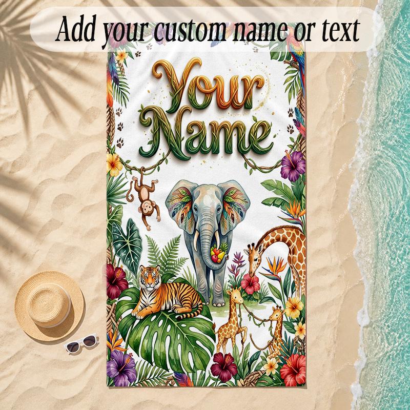 Animals Theme Soft Beach Towel Personalized Custom Name Text Towel Portable for Beach Pool Travel