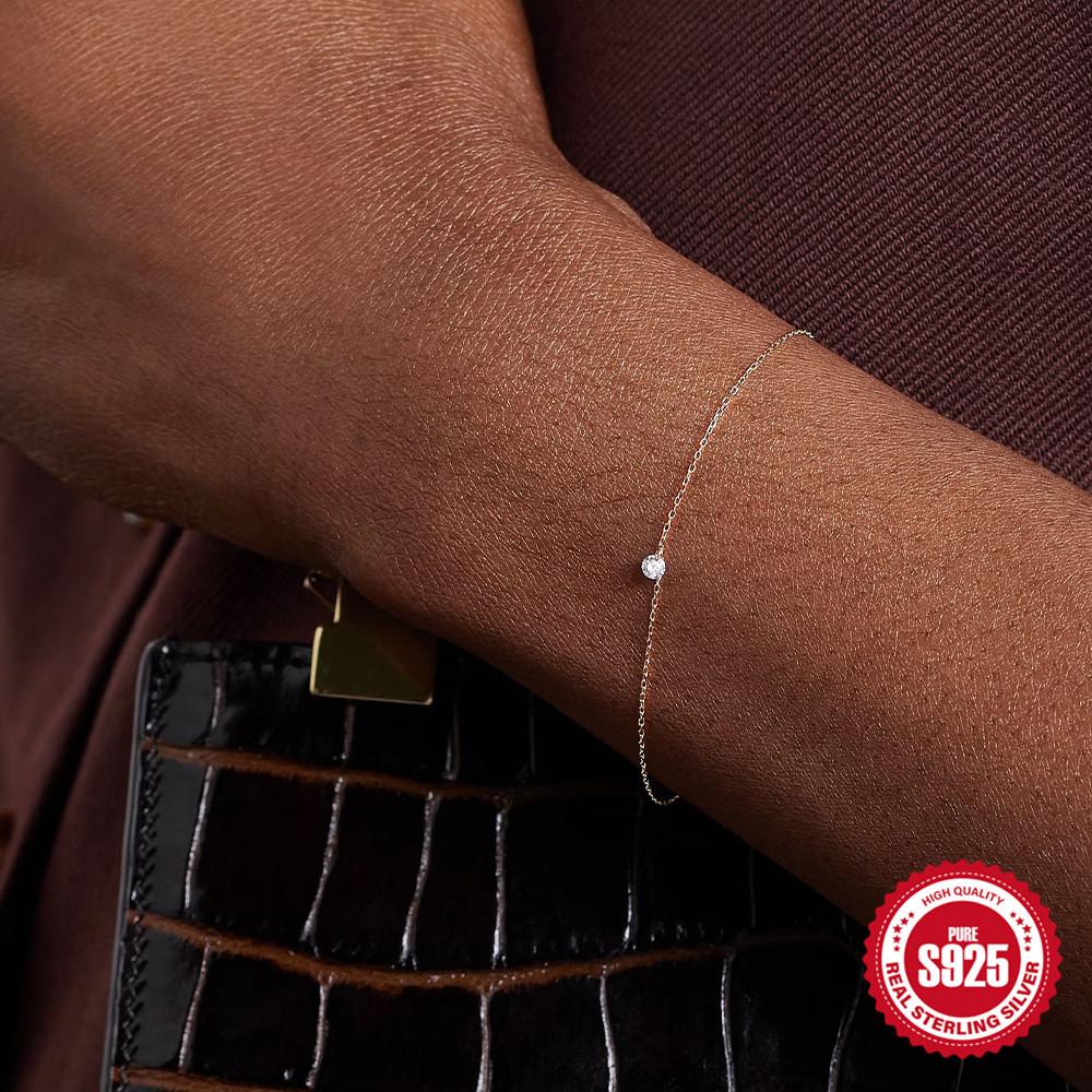 Stylish And Simple S925 Sterling Silver Single Diamond-Encrusted Stacked Daily Matching Women'S Bracelet
