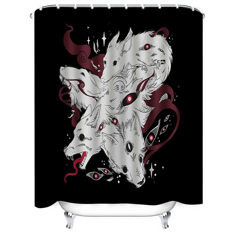 Gothic Horror Wolf Duschvorhang Gruseliges Tier Schädel Spukhafte Heimdeko Badezimmer Set Vintage Halloween Wandteppich Wandbehang