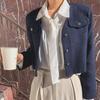 New ArriVals Open Run V Neck No Collar Cropped Tweed Jacket Pink Cream