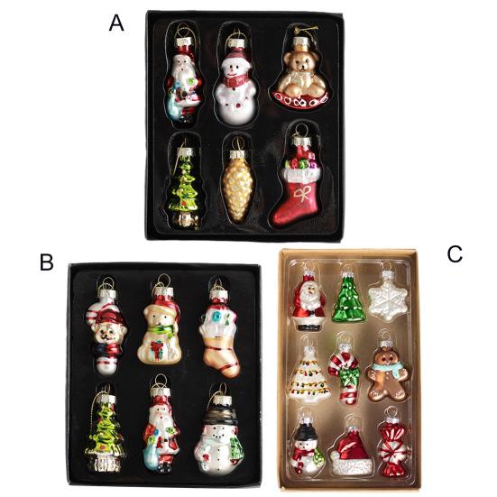 9 Pcs Christmas Ornaments Mini Resin Bear Tree Snowman Santa Xmas Tree Hanging Decoration for Winter Home Party Decor