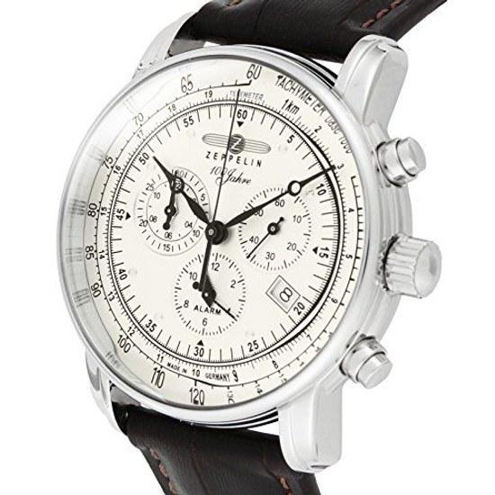 ZEPPELIN Watch Special Edition 100 Years Silver Dial Stainless Steel Quartz 42.5MM Germany 7680-1N Mens Black